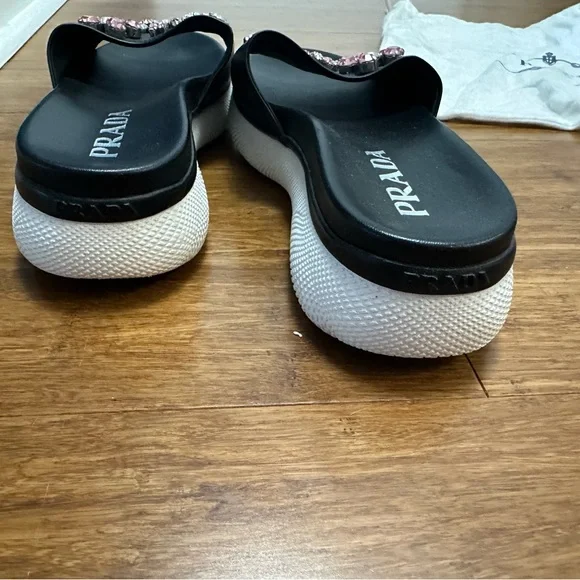 Prada Leather Slides with Rhinestone Detail Lightly Worn Size 38.5 (8)
